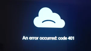 Waarom IPTV blokkeert in Nederland: blokkades, storingen en accountoorzaken 1 Een televisiescherm met de TiviMate-foutmelding An error occurred: code 401.