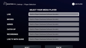 Zo zet je ondertiteling in IPTV Smarters Pro aan: de complete handleiding 7 Player Selection met afzonderlijke spelerinstellingen voor Live, Movies en Series.