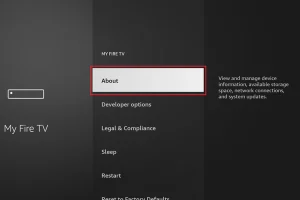 IPTV op meerdere tv’s: de complete gids in 10 stappen 5 My Fire TV-instellingen met About geselecteerd om apparaatinformatie te openen.