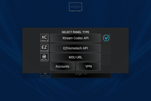 IPTV op meerdere tv’s: de complete gids in 10 stappen 6 XCIPTV-keuzemenu met Xtream Codes API, EZHometech API en M3U URL.