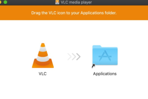 Zo kijk je IPTV op je pc, stap voor stap 15 VLC-installatievenster op macOS met het VLC-icoon en de map Applications.