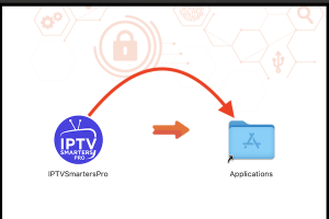 Zo kijk je IPTV op je pc, stap voor stap 26 macOS-installatievenster waarin IPTV Smarters Pro naar Applications wordt gesleept.