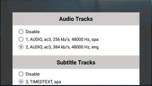 Zo zet je ondertiteling in IPTV Smarters Pro aan: de complete handleiding 4 Ondertitelmenu in IPTV Smarters Pro met een Spaans ondertitelspoor geselecteerd.