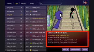 IBO Player Pro activeren voor IPTV: de complete handleiding in 10 stappen 9 Live-tv in IBO Player Pro met zenders links en de gemarkeerde programmagids onder het voorbeeldbeeld.