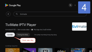 Hoe werkt de TiviMate IPTV player? De complete gids in 10 stappen 2 TiviMate IPTV Player in Google Play op Android TV, met de installatieknop aangewezen.