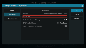 IPTV met Kodi: complete installatiegids voor beginners 11 Paramètres EPG du client IPTV PVR simple avec URL XMLTV et décalage horaire de 0,0 heure.