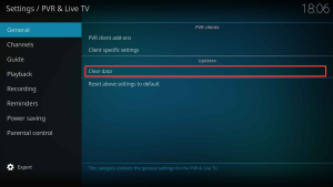 IPTV met Kodi: complete installatiegids voor beginners 16 Paramètres Kodi PVR et TV en direct avec les données effacées marquées.