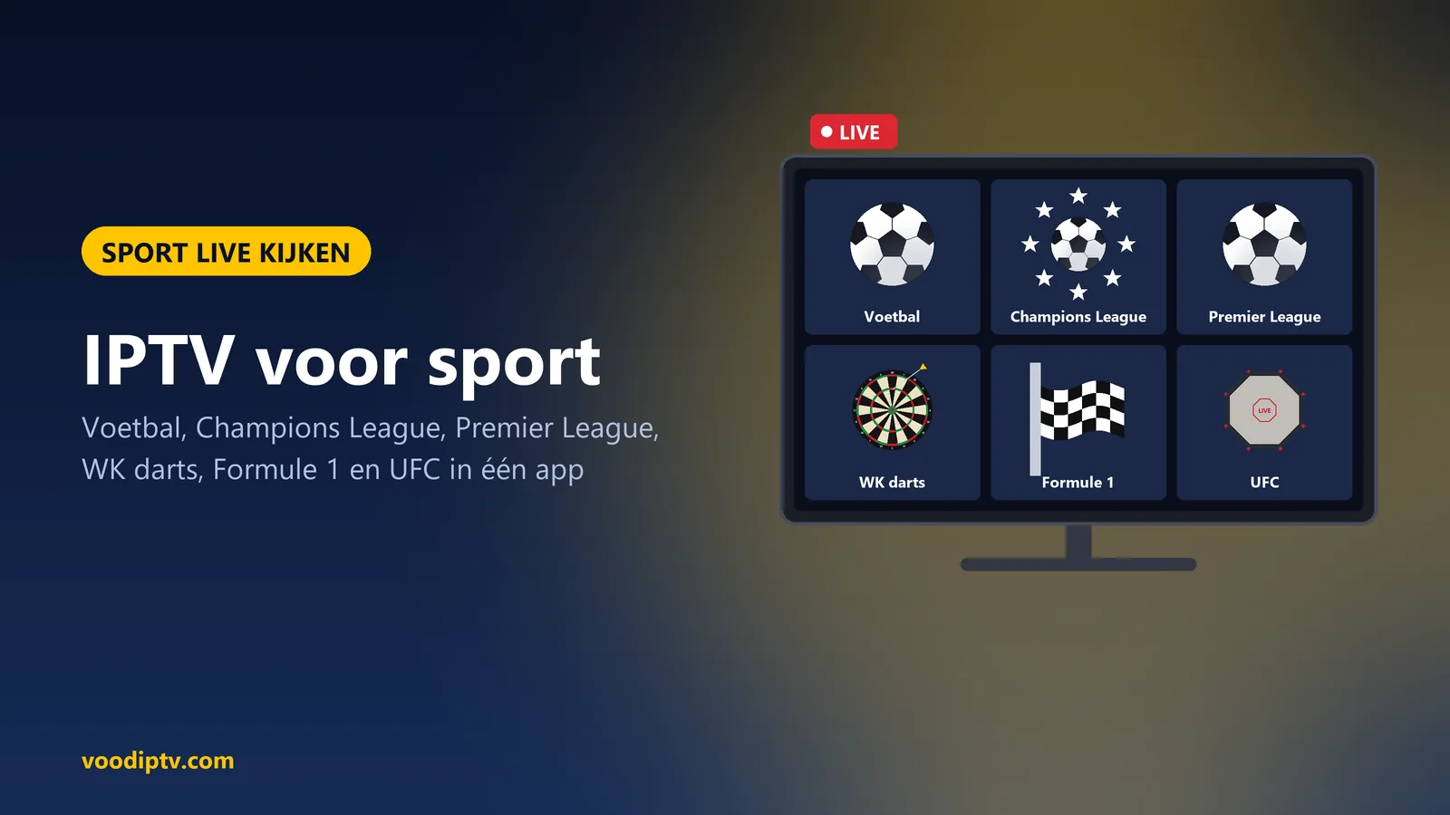 IPTV Nederland 18 IPTV voor sport: voetbal, Champions League, Premier League, WK darts, Formule 1 en UFC live op tv
