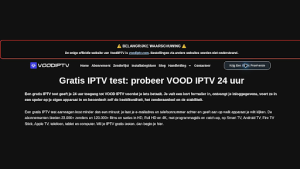 Bovenkant van de VOOD IPTV proefpagina met uitleg over de gratis test van 24 uur.