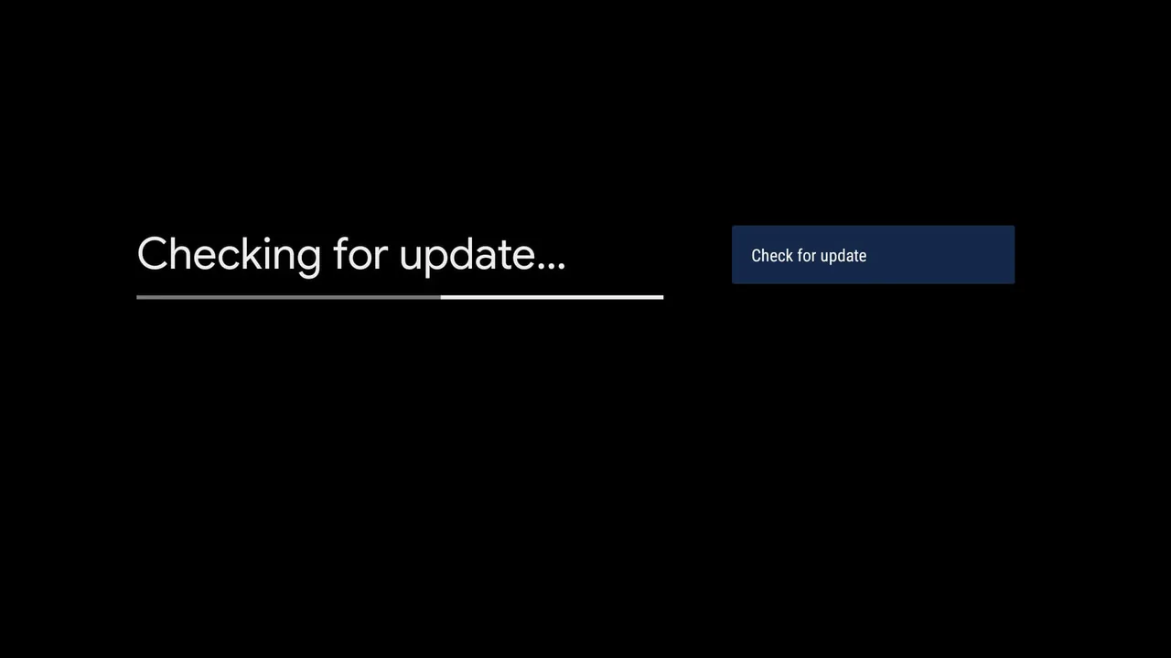 IPTV op Chromecast met Google TV: stap voor stap installeren 10 Google TV-scherm met de melding Checking for update en de knop Check for update.