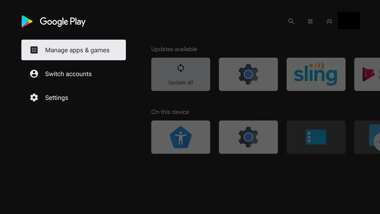 IPTV op Chromecast met Google TV: stap voor stap installeren 12 Google Play met Manage apps and games en de knop Update all.