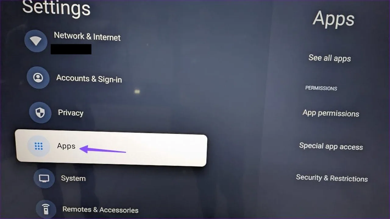 IPTV op Chromecast met Google TV: stap voor stap installeren 37 Google TV-instellingen met Apps geselecteerd en See all apps rechts.