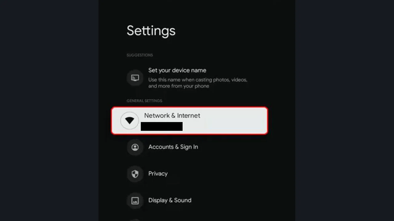 IPTV op Chromecast met Google TV: stap voor stap installeren 30 Google TV-instellingen met Network and Internet geselecteerd.