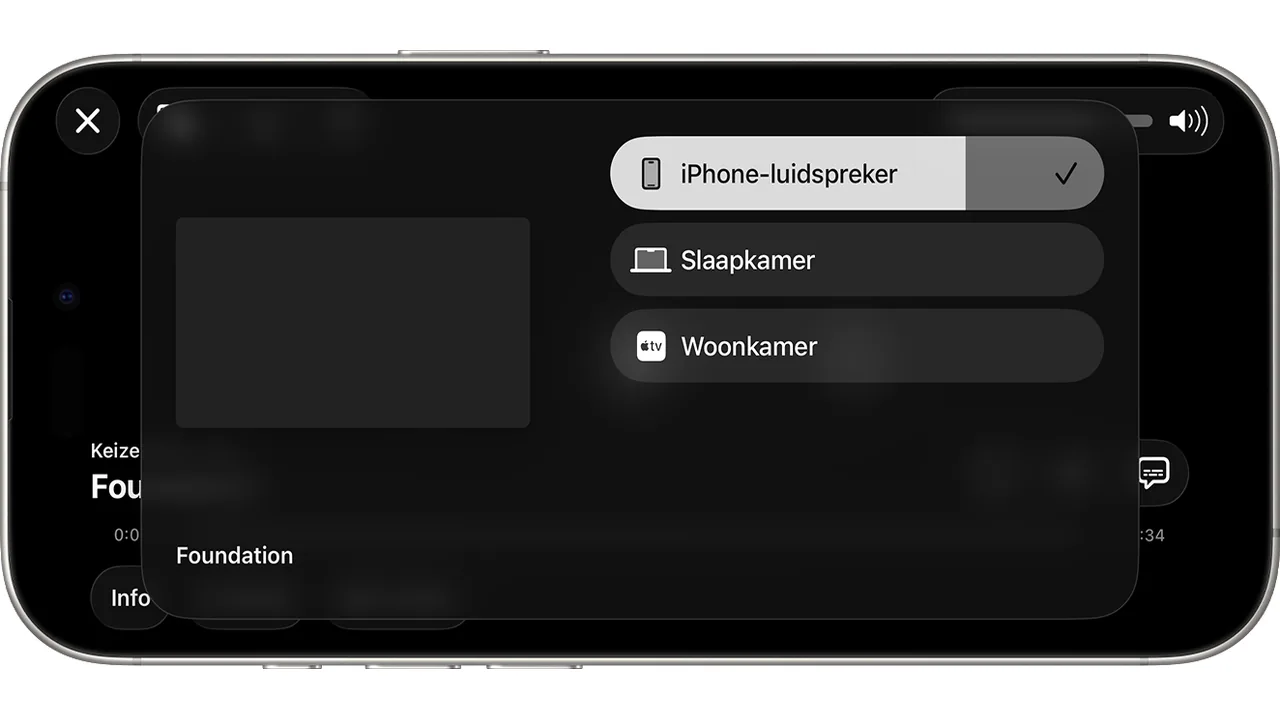 Beste IPTV-app voor iPhone en iPad (iOS): vergelijking en uitleg 6 Het AirPlay-menu op een iPhone met beschikbare tv's en iPhone-luidspreker