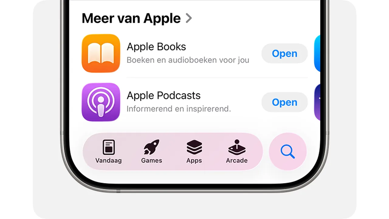 Beste IPTV-app voor iPhone en iPad (iOS): vergelijking en uitleg 4 De Nederlandse App Store op een iPhone met de zoekknop onderaan