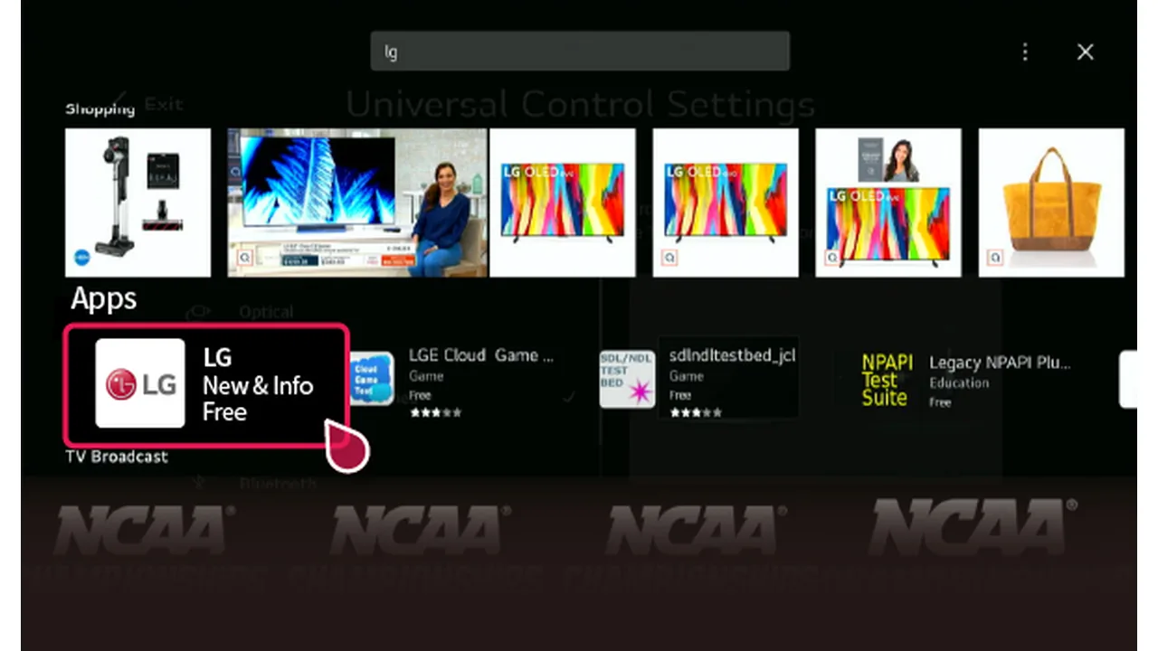 IPTV Nederland 19 LG Smart TV startscherm met de appbalk waar je een IPTV app voor LG opent