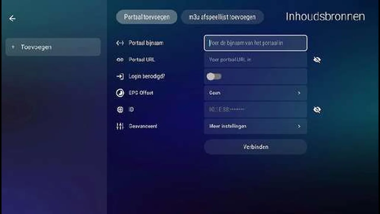 Wat is de URL voor IPTV Online 3? Waar je hem vindt en hoe je hem gebruikt 2 Portaal toevoegen in MYTVOnline 3 met het lege veld Portaal bijnaam geselecteerd.