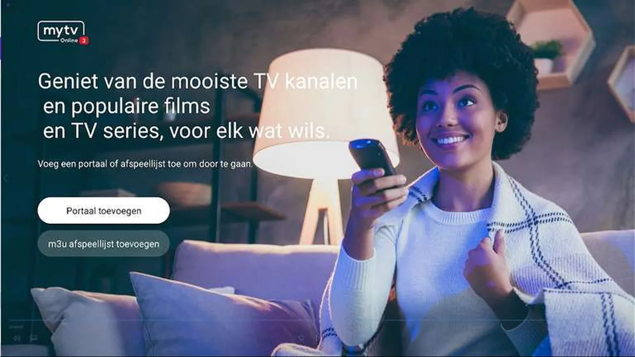 IPTV Nederland 19 Welkomstscherm van MYTVOnline 3 met de knoppen Portal toevoegen en m3u afspeellijst toevoegen.