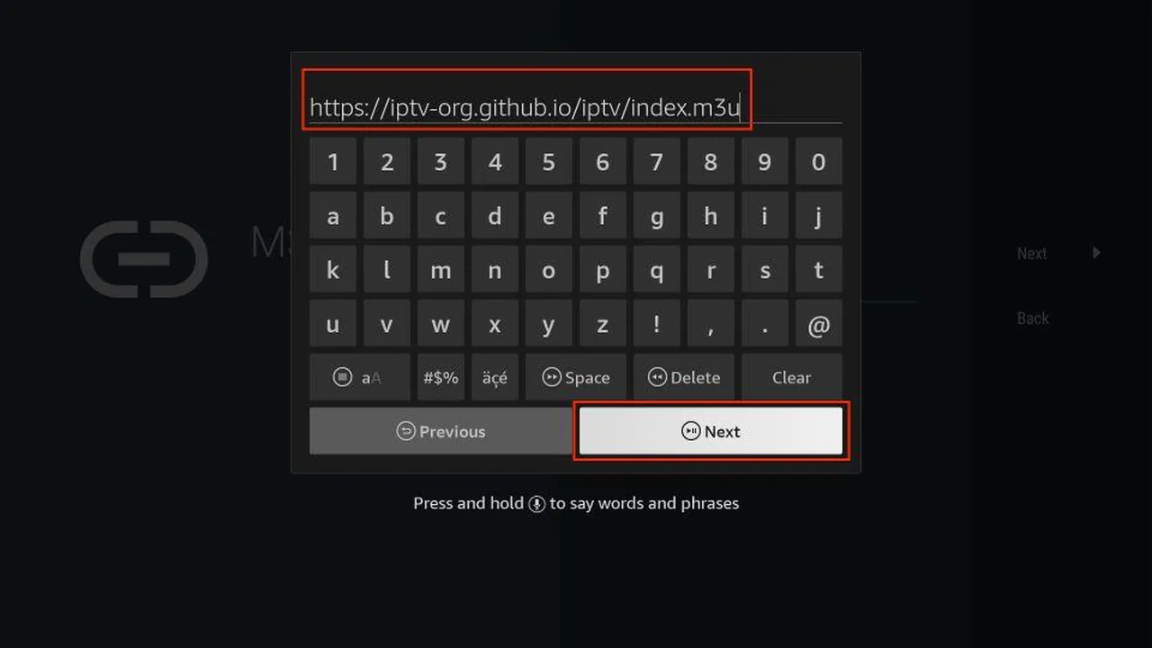 IPTV op Chromecast met Google TV: stap voor stap installeren 18 Schermtoetsenbord bij het M3U-URL-veld in TiviMate.