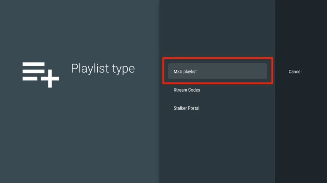 IPTV op Chromecast met Google TV: stap voor stap installeren 16 TiviMate-scherm Playlist type met M3U playlist, Xtream Codes en Stalker Portal.