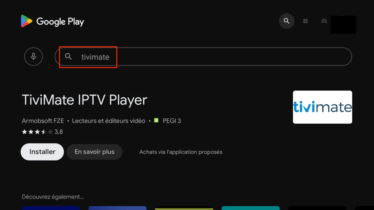 IPTV op Chromecast met Google TV: stap voor stap installeren 13 Google Play met tivimate in het zoekveld en het resultaat TiviMate IPTV Player.