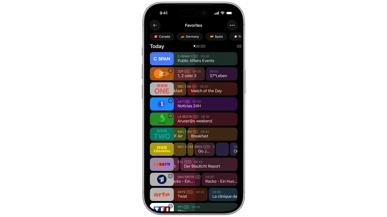 Beste IPTV-app voor iPhone en iPad (iOS): vergelijking en uitleg 3 De programmagids van UHF op een iPhone met zenders en programma's